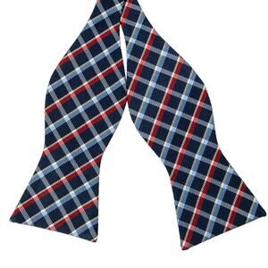 Daniel Cremieux Blue Red Plaid 100% Silk Self Tie Bow Tie